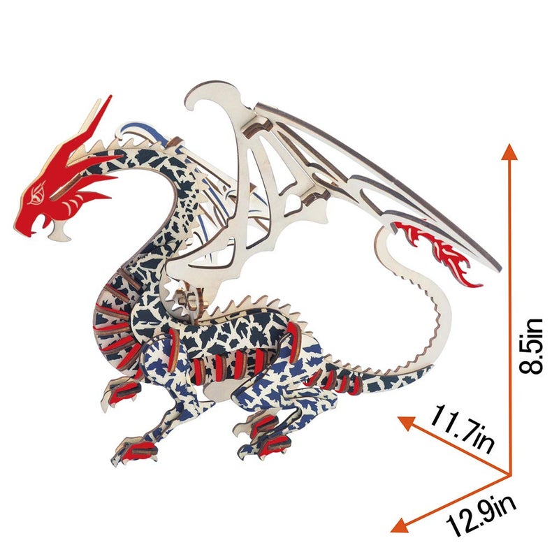 Bitopbi 3D Wooden Puzzles Laser Engraving DIY Safe Assembly Constructor Kit Toy for Teens and Adults World Animal Mechanical 3-D Models for Self-Assembly (G1 Flying Dragon) - Image 5